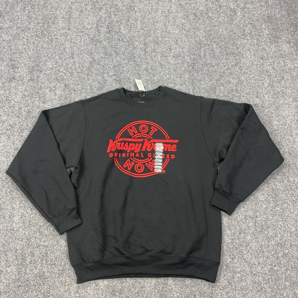 Krispy Kreme Sweatshirt Mens Medium Black Fleece Pullover Crewneck Hot Now